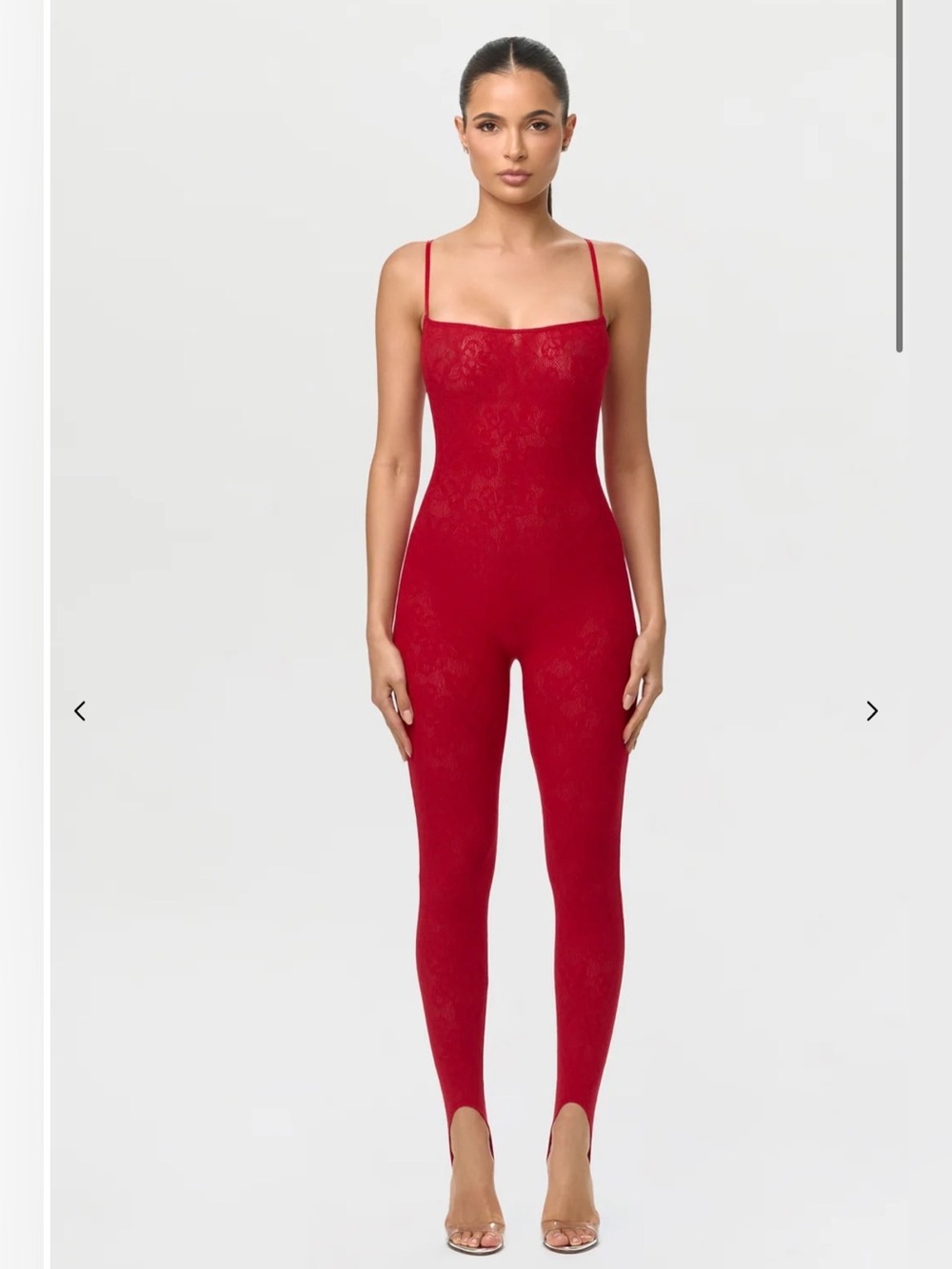 Naked Wardrobe Stretch Lace Tank Stirrup Jumpsuit Ruby Red